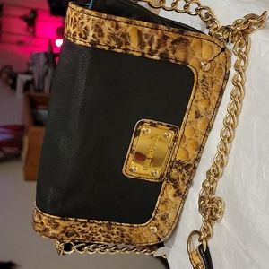 MEL BOTERI BLACK SERAFINO LEATHER/SNAKE PRINT CROSSBODY/ CLUTCH BAG.